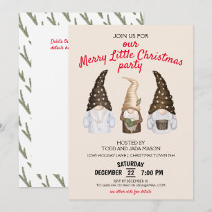 Invitación Gnomos Festivos Beige Fiesta Pequeña y Alegre de N
