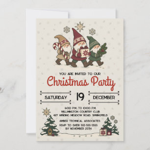 Invitación Gnomos Navideños Nórdicos Vintage Fiesta Navideña