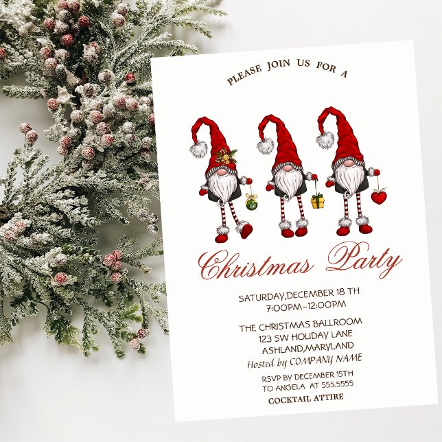 Invitación Gnomos rojos copos de nieve fiesta de Navidad  (Subido por el creador)