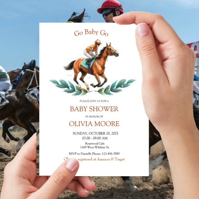 Invitación Go Baby Go, Green Horse Race Baby Shower (Subido por el creador)