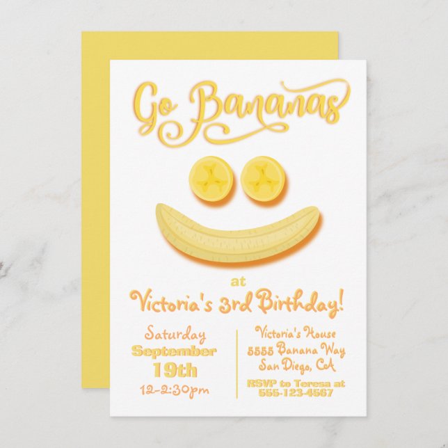 Invitación Go Bananas Happy Face Birday Party (Anverso / Reverso)