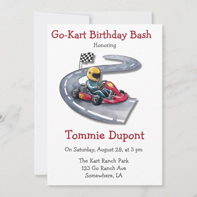Invitación Go-Kart Birthday Bash (Anverso)