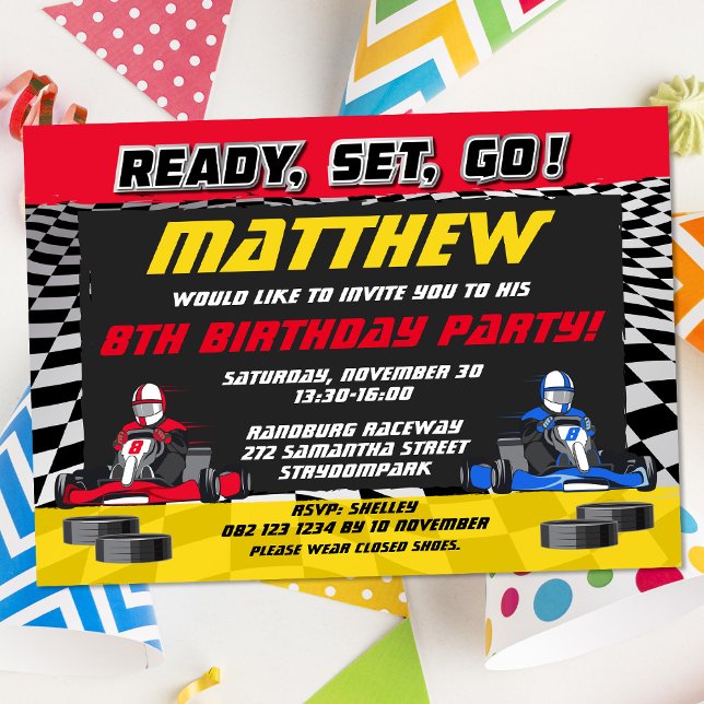 Invitación Go Kart Carreras Car Birday Party (Go Kart Kids and Adults Birthday Party)
