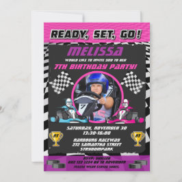 Invitación Go Kart Carreras Chicas de coches Foto fiesta de c
