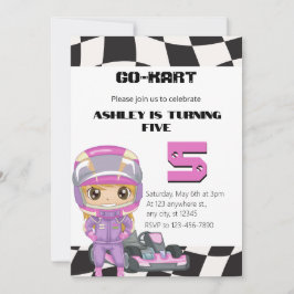 Invitación GO-KART Girly Cinco Cumpleaños | Chica Cualquier E
