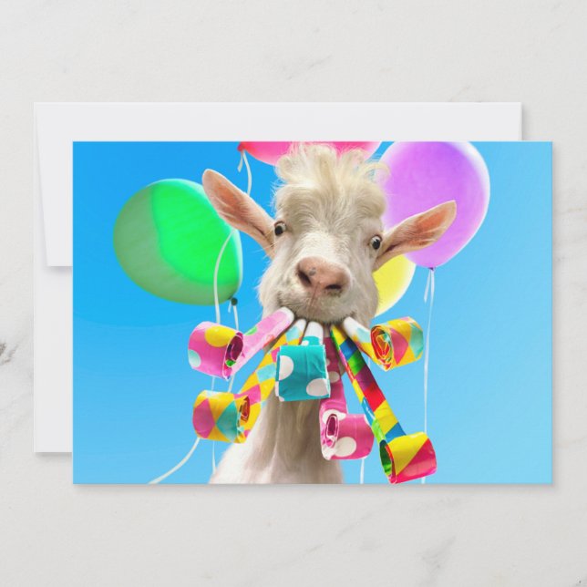 Invitación Goat with Party Blowers (Anverso)