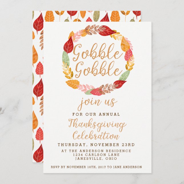 Invitación Gobble Gobble Acción de Gracias Tema de otoño (Anverso / Reverso)