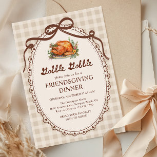 Invitación Gobble Gobble Turquía Gingham Friendding Cena