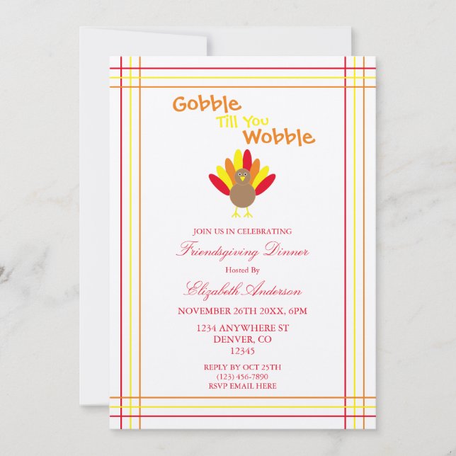 Invitación Gobble hasta que tambalees a Turquía amistoso (Anverso)