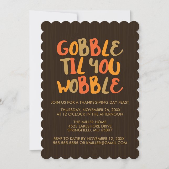 Invitación Gobble hasta que tambalees la cena de Acción de Gr (Anverso)