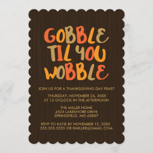 Invitación Gobble hasta que tambalees la cena de Acción de Gr