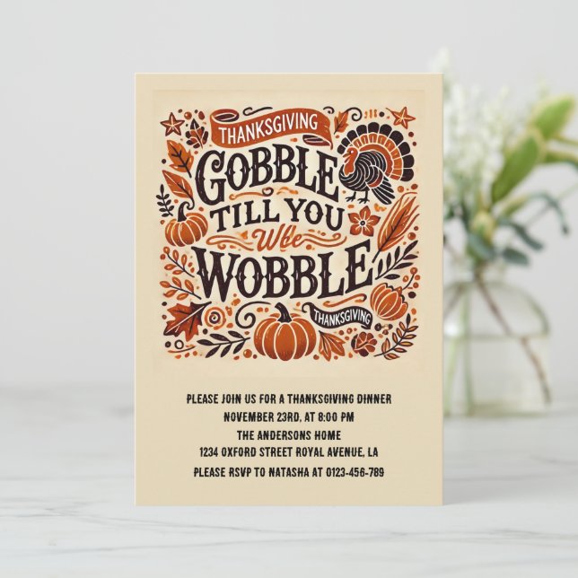Invitación Gobble Hasta Till You Wobble Otoño Acción de Graci (Anverso de pie)