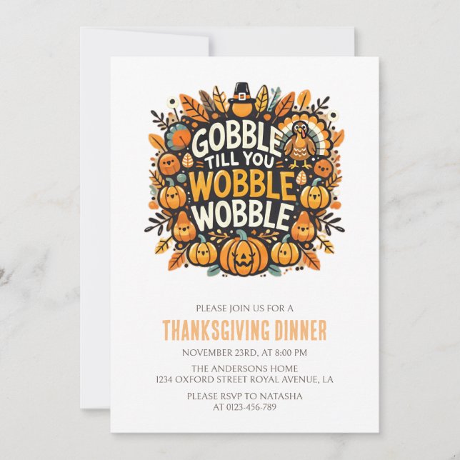 Invitación Gobble hasta tu Día de Acción de Gracias de Wobble (Anverso)