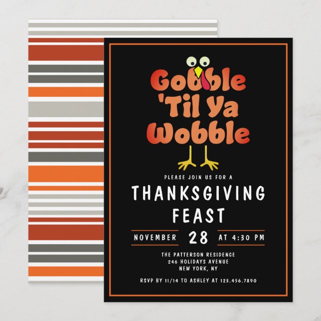 Invitación Gobble 'Til Ya Wobble | Cena de Acción de Gracias (Anverso / Reverso)