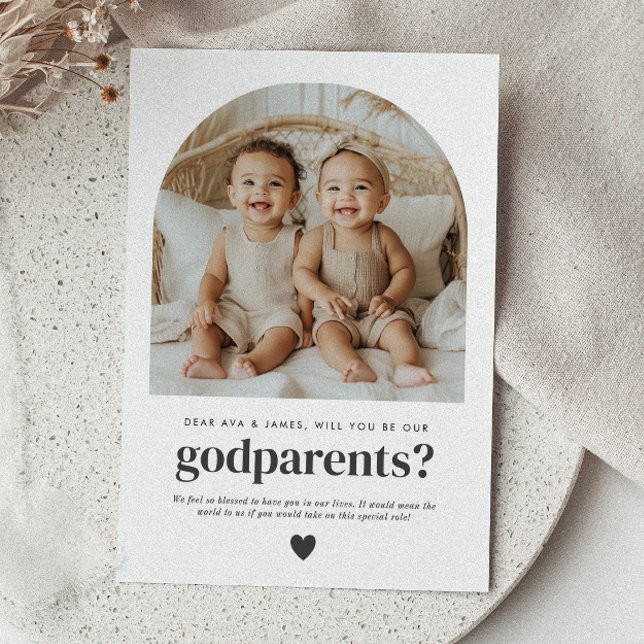 Invitación Godparents Arched Photo Proposal Boy Girl Twins (Zazzle Godparents Arched Photo Proposal Boy Girl Twins)