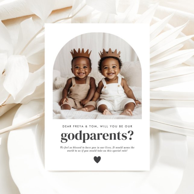 Invitación Godparents Arched Photo Proposal Boy Twins (Zazzle Godparents Arched Photo Proposal Boy Twins)