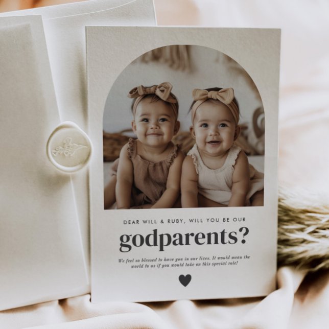 Invitación Godparents Arched Photo Proposal Girl Twins (Zazzle Godparents Arched Photo Proposal Girl Twins)