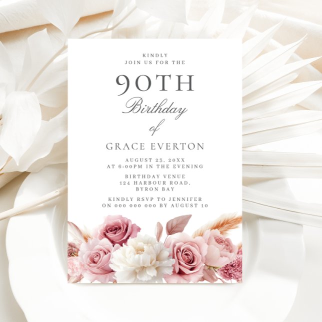 Invitación Goegrous Rubor Floral 90 cumpleaños (Subido por el creador)