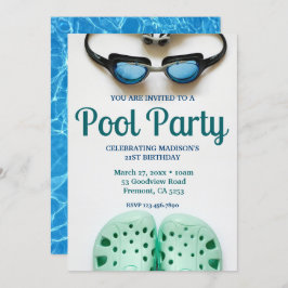 Invitación Goggles de natación azul Fiesta de la piscina de c