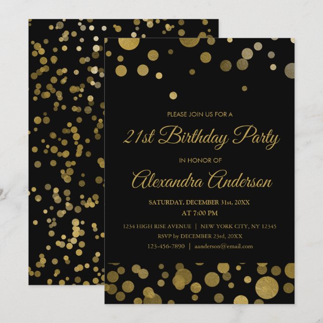 Invitación Gold 21st Birthday Fiesta Gold Confetti (Anverso / Reverso)