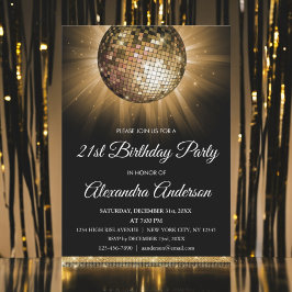 Invitación Gold 21st Birthday Fiesta Gold Disco Ball