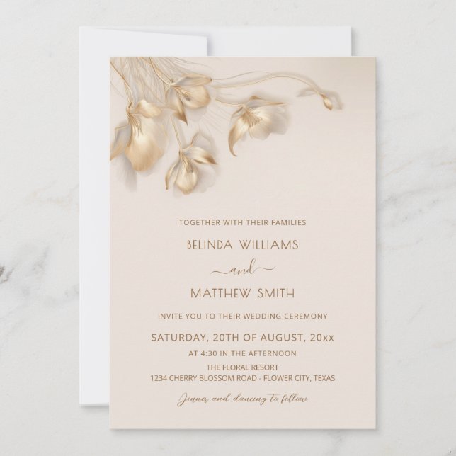 Invitación Gold 3 D Flowers (Anverso)