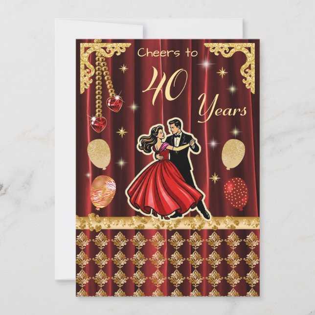 Invitación Gold 40th Birthday Celebration |The Ruby Jubilee (Anverso)