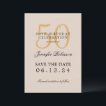 Invitación Gold 50th Birthday Save Date con Detalles Champagn<br><div class="desc">Elegante diseño "50th Birthday Party" con un guión de tipografía formal,  nombre personalizado y texto de detalles. Fácil de usar y fácil de personalizar. ¡No te quedes sin el tuyo!</div>