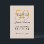 Invitación Gold 50th Birthday Save Date con Detalles Champagn<br><div class="desc">Elegante diseño "50th Birthday Party" con un guión de tipografía formal,  nombre personalizado y texto de detalles. Fácil de usar y fácil de personalizar. ¡No te quedes sin el tuyo!</div>