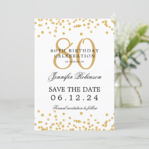 Invitación Gold 80 cumpleaños fiesta de salvación fecha Confe