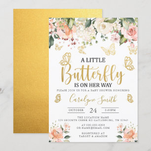 Invitación Gold A Little Butfly Está En Camino De Baby Shower
