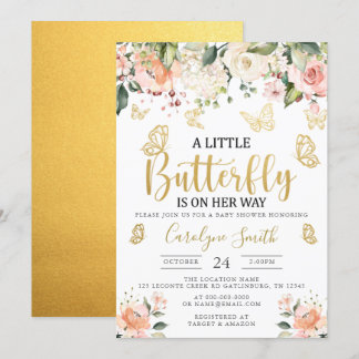 Invitación Gold A Little Butfly Está En Camino De Baby Shower