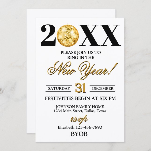 Invitación Gold and Black 2026 New Years Eve Party Invitation (Anverso / Reverso)