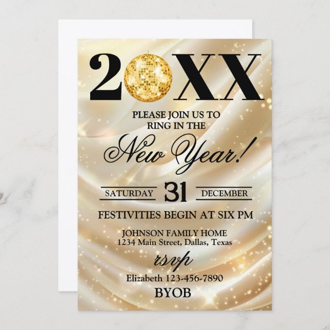 Invitación Gold and Black 2026 New Years Eve Party Invitation (Anverso / Reverso)