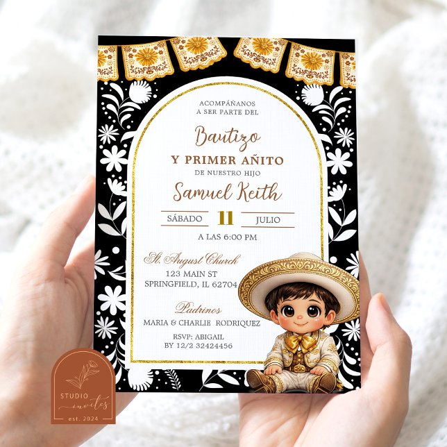 Invitación Gold and Black Arch Cielito Lindo Baptism (Subido por el creador)