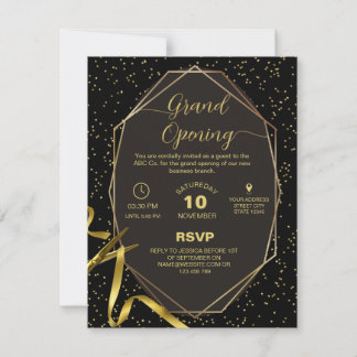 Invitación Gold and Black Corporate Grand opening Invitation