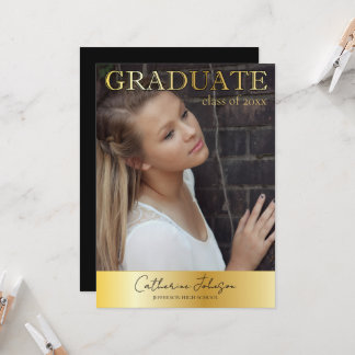 Invitación Gold and Black Minimalist Photo Graduation