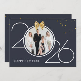 Invitación Gold and Navy Photo Happy New Year Greeting Card