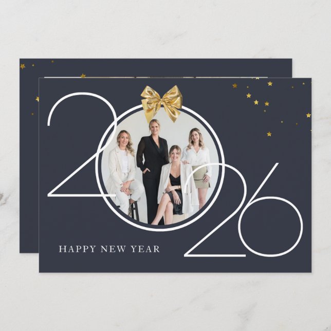 Invitación Gold and Navy Photo Happy New Year Greeting Card (Anverso / Reverso)