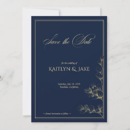 Invitación Gold and Navy Save the Date Card