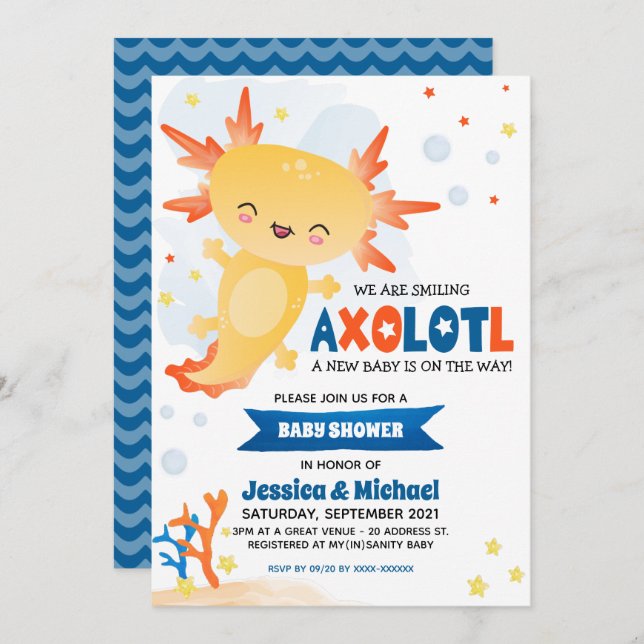 Invitación Gold Axolotl Boy Baby Shower (Anverso / Reverso)