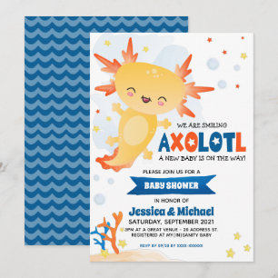 Invitación Gold Axolotl Boy Baby Shower