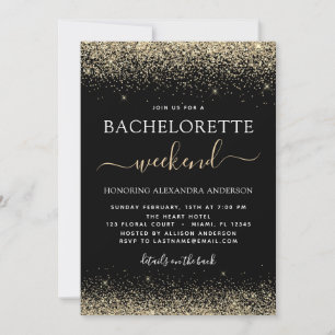 Invitación Gold Bachelorette Weekend Fiesta Purpurina moderno