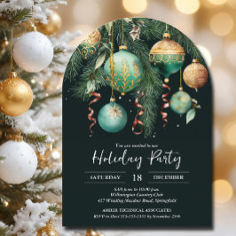 Invitación Gold Baubles Christmas Tree Party