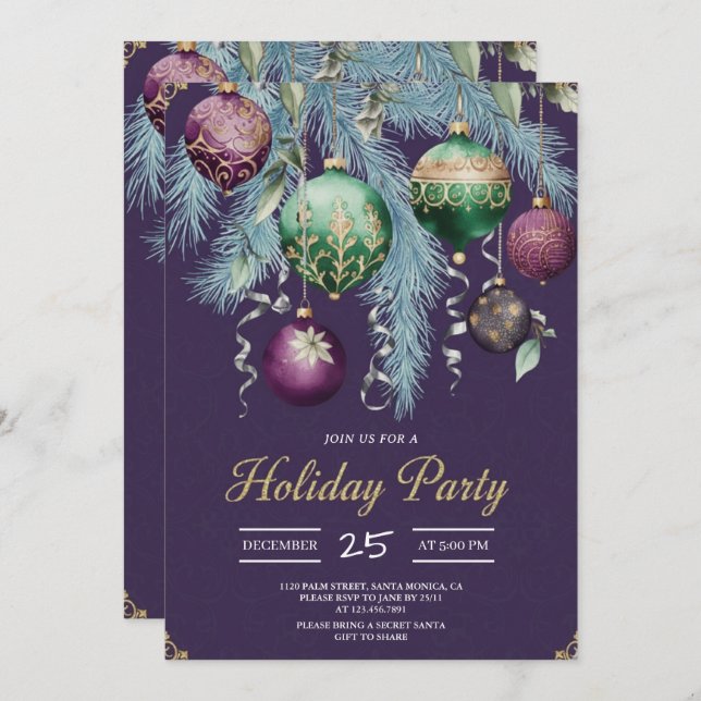 Invitación Gold Baubles Christmas Tree Party Invitation (Anverso / Reverso)