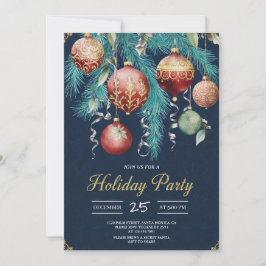 Invitación Gold Baubles Christmas Tree Party Invitation