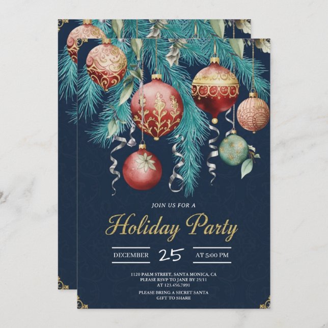 Invitación Gold Baubles Christmas Tree Party Invitation (Anverso / Reverso)