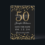 Invitación Gold Black 50th Birthday Guardar la fecha y detall<br><div class="desc">Elegante diseño de la "Fiesta de los 50 Años" con falsos confeti purpurinas y texto de detalles. Fácil de usar y fácil de personalizar. ¡No te quedes sin el tuyo!</div>