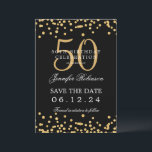 Invitación Gold Black 50th Birthday Guardar la fecha y detall<br><div class="desc">Elegante diseño de la "Fiesta de los 50 Años" con falsos confeti purpurinas y texto de detalles. Fácil de usar y fácil de personalizar. ¡No te quedes sin el tuyo!</div>