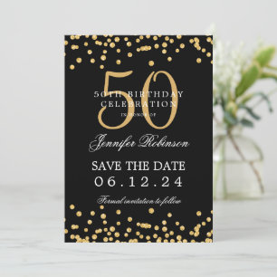 Invitación Gold Black 50th Birthday Guardar la fecha y detall
